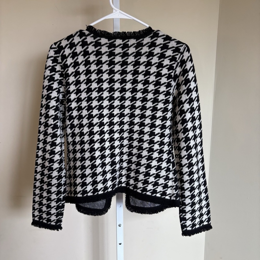 Sutton Studio Houndstooth Black‎ White Cardigan 100% Merino Wool Petite Small - Picture 5 of 7